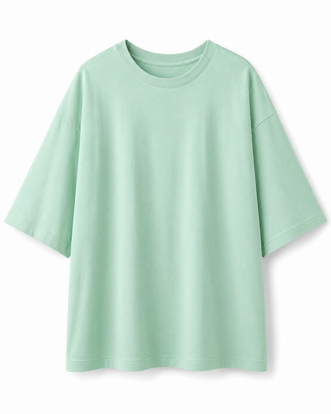 Plain Drop Shoulder Oversized Tee – Light Sea Green Flatlay